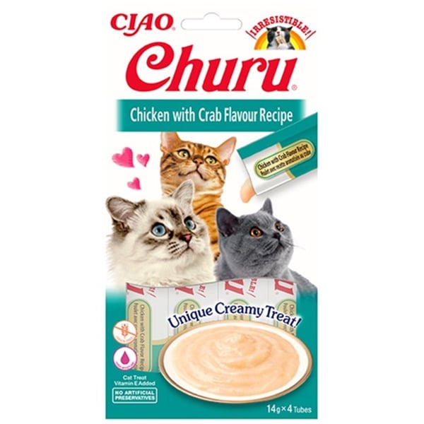 CİAO CHURU CREAM TAVUKLU VE YENGEÇLİ KEDİ ÖDÜL KREMASI 4 X 14 GR*12